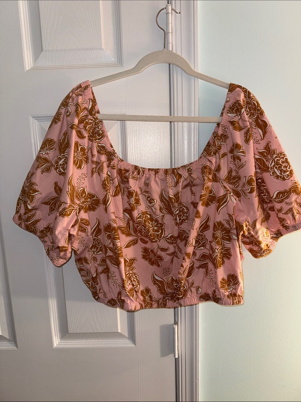 Lane Bryant Pink and Brown Floral Square-Neck Crop Top